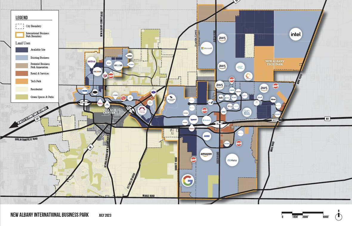 Encompassing 9,000 acres, The New Albany International Business Park is one of the largest strategically-planned business parks in the country. Click to view the map of who owns what where.