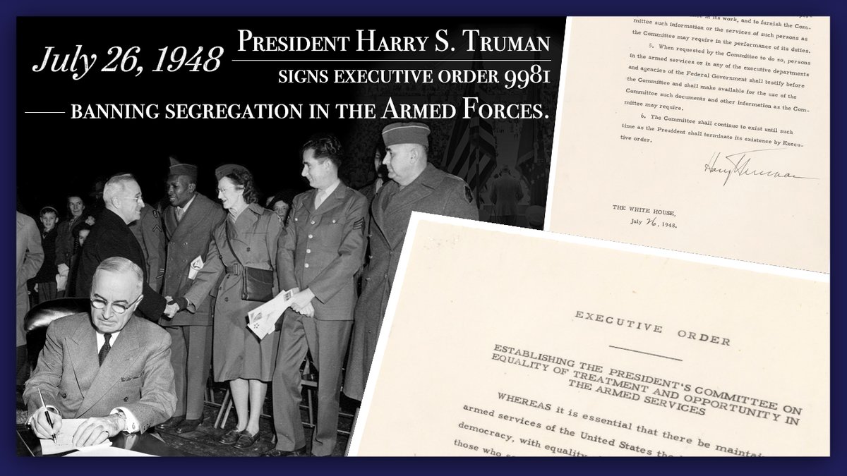 DeptofWar's tweet image. #OTD in 1948, President Truman's Executive Order 9981 brought a historic change, desegregating the U.S. Armed Forces after 170 years of discrimination—a momentous step in civil rights, inspiring an inclusive society. #75thMilitaryGovIntegration