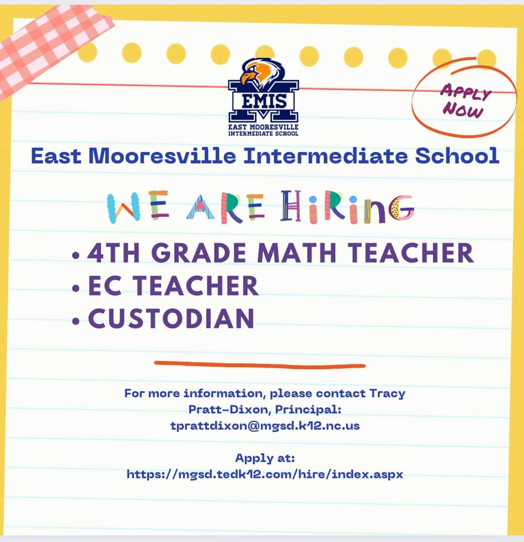 We need a few more educators to complete our fantastic staff family! Feel free to email our principal or message me if you need any information or have any questions! 
#EMISEagles #MGSD #WeAre