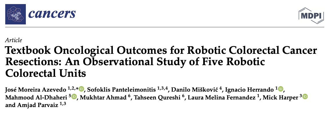 Textbook Oncological Outcomes for Robotic Colorectal Cancer Resections: An Observational Study of Five Robotic Colorectal Units 

How to measure/inform the ideal surgical practice?

mdpi.com/2403716

#mdpicancers via @Cancers_MDPI