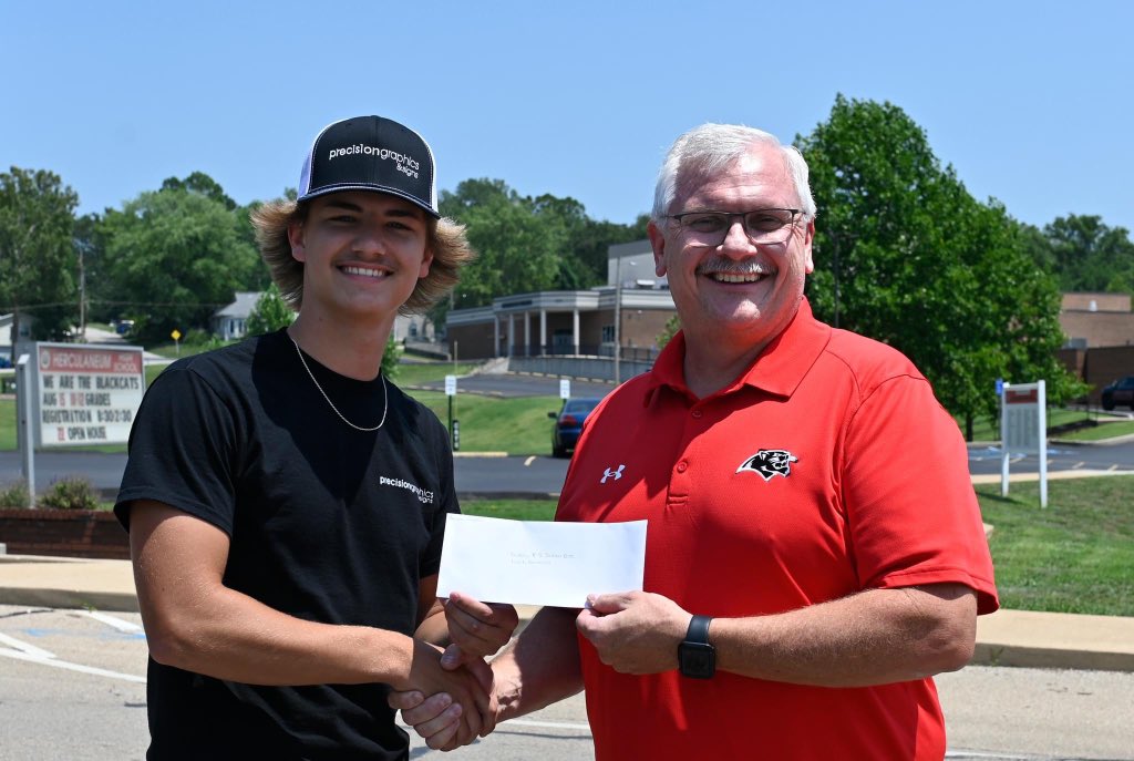 Dunklin R-5received an unexpected donation from Precision Graphics & Signs LLC today. Rickey Johnson (Class of 2023) stopped by with a $300 check that will go towards overdrawn student lunch accounts. #GoBlackcats