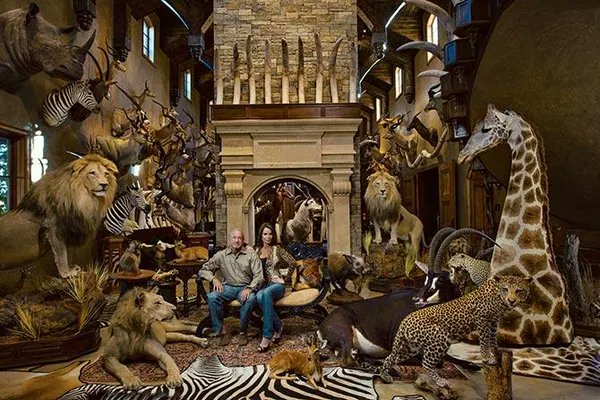 House Of death Oilman Kerry Krottinger and his wife, Libby, surrounded by his 'trophies' in their Dallas home. RT if you want a GLOBAL ban on #trophyhunting.