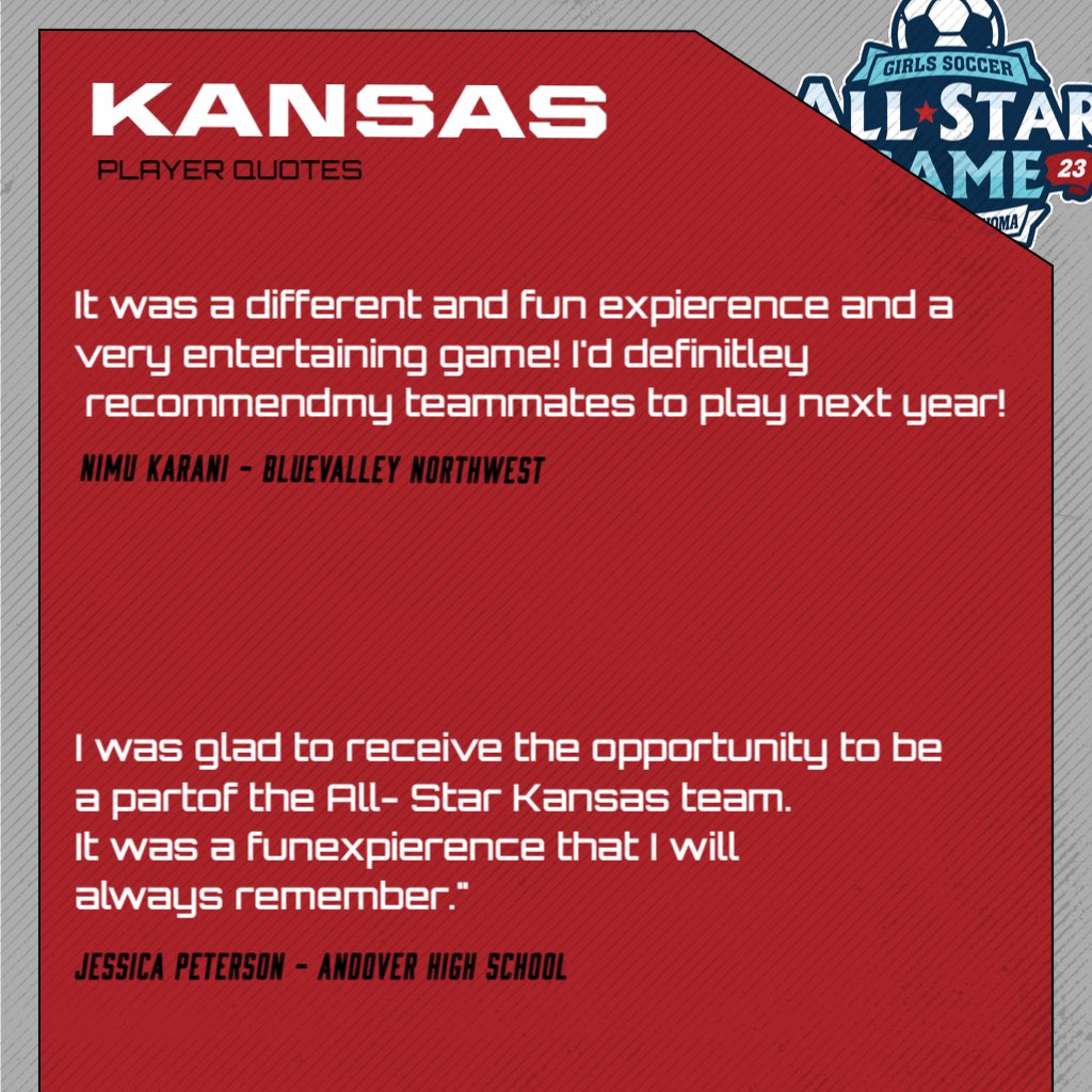 Check out a few player quotes regarding playing in the 2023 Kansas 🆚 Oklahoma All Star Game! 

See you all next summer ⚽️