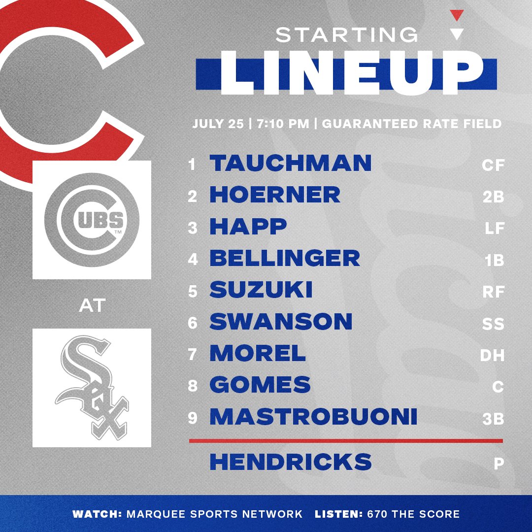 RT @Cubs: Here is tonight's #Cubs starting lineup at Guaranteed Rate Field! 

Tune in: https://t.co/Gs2hZXyTjH https://t.co/kHF2p9scv9