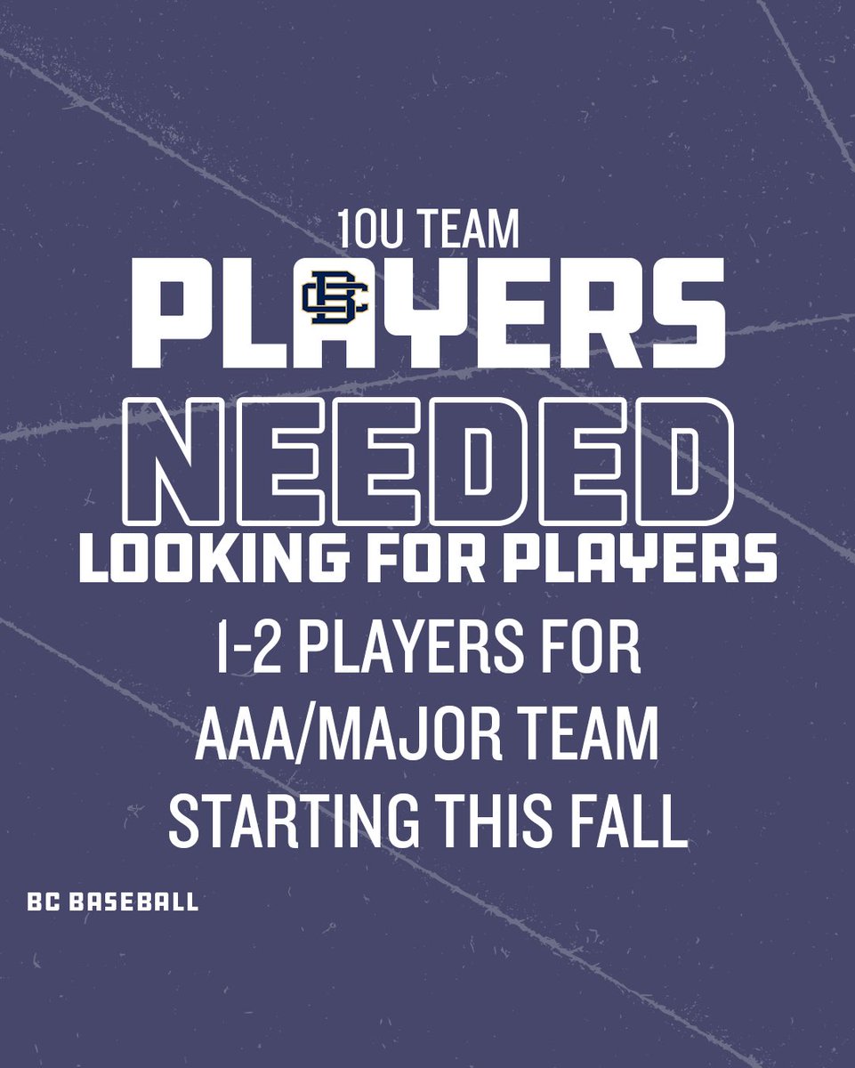 BCbaseballtoday's tweet photo. 🚨PLAYERS NEEDED 🚨

Building Champions 10u team looking for 1-2 players for AAA/Major team starting this fall.

If interested, please email Dsiffordii@yahoo.com.

#bcbaseball #kcbaseball #kcparent #kcfitness https://t.co/pjTTRj5nRP