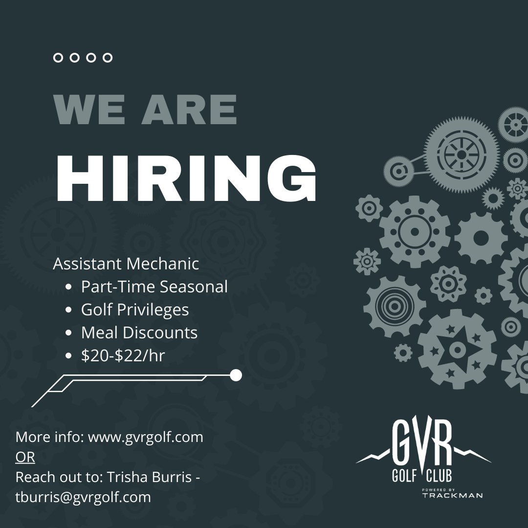 📢 WE'RE HIRING! 📢 We're looking for an Assistant Mechanic to join our team here at GVR. Full job description through this link: gvrgolf.com/contact/employ… ⛳