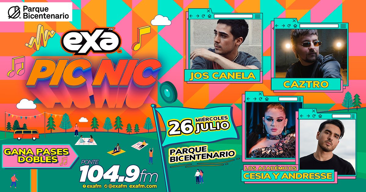 ExaFM's tweet photo. ¡Tenemos una sorpresa 🥳! Alegramos tu verano con un increíble #ExaPicNic 🧺🧡✨ Este miércoles 26 de julio llegarán #JosCanela, #Caztro, #CesiaSáenz y #Andresse 😎🎶 Escucha nuestros programas en vivo 📻🧡🧡 Y participa para ganar accesos 🎟️🎟️ https://t.co/649Q7A3rDH