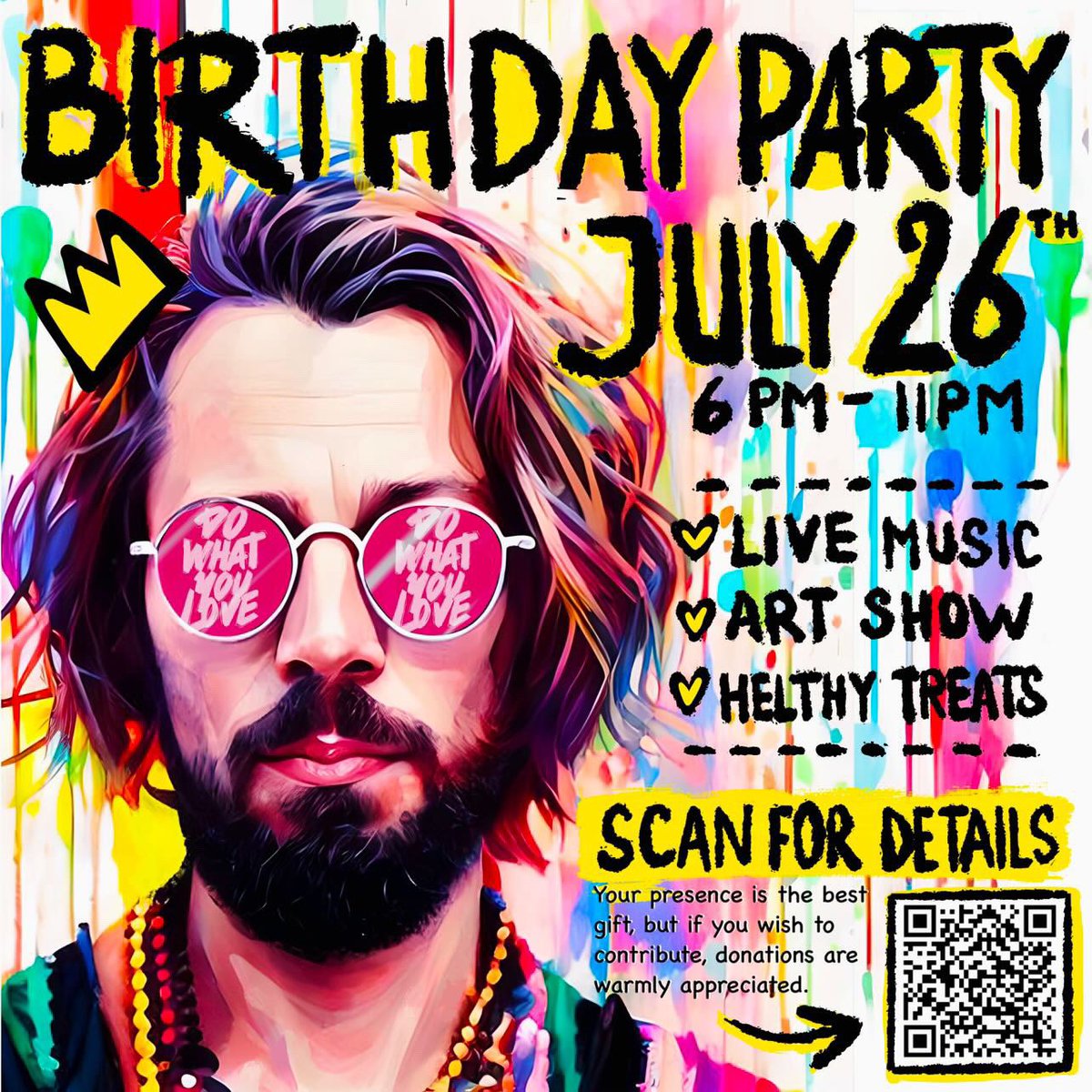 🎈🥳🎂
YOU ARE INVITED!

You also have a chance to win an original ‘DO WHAT YOU LOVE’ artwork worth $5,000 by participating in my GoFundMe campaign. 
gofundme.com/f/a-birthday-w…