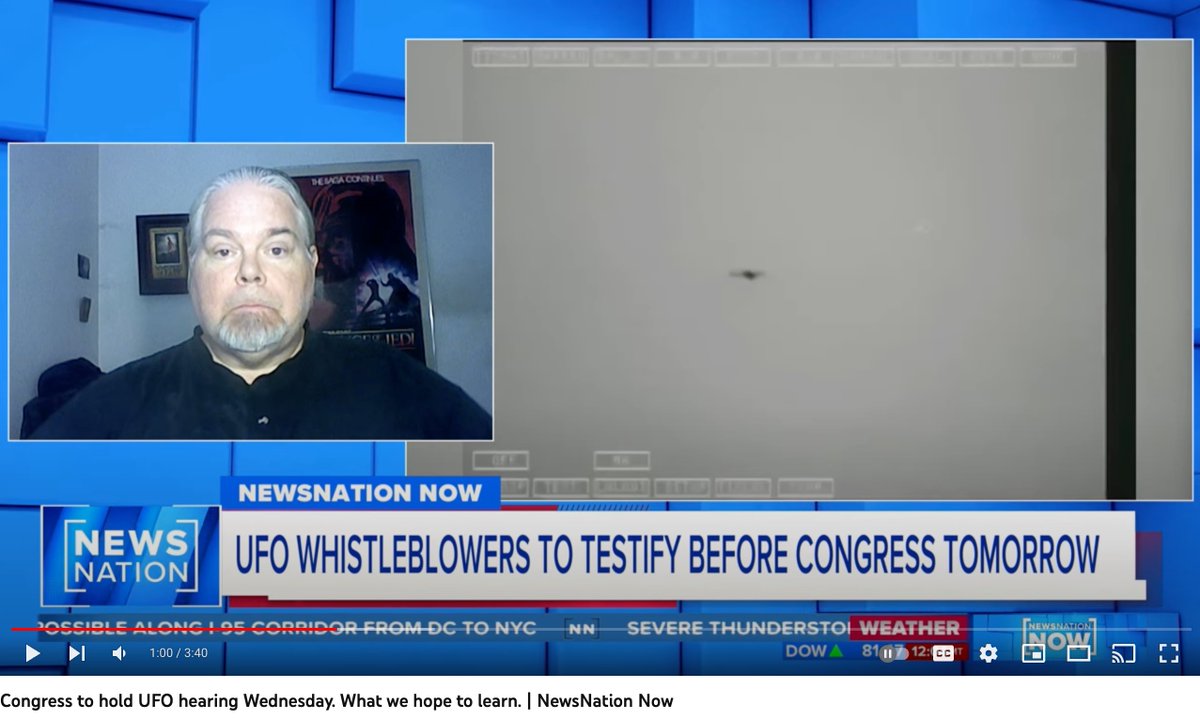 MickWest's tweet image. That UFO footage that NewsNation had in the background at the start of Christopher Plain's interview is actually a plane that the DoD misidentified as a drone. 

It looks a bit odd as it's thermal footage. 

I don't think the DoD even properly identified it. Which is a problem.