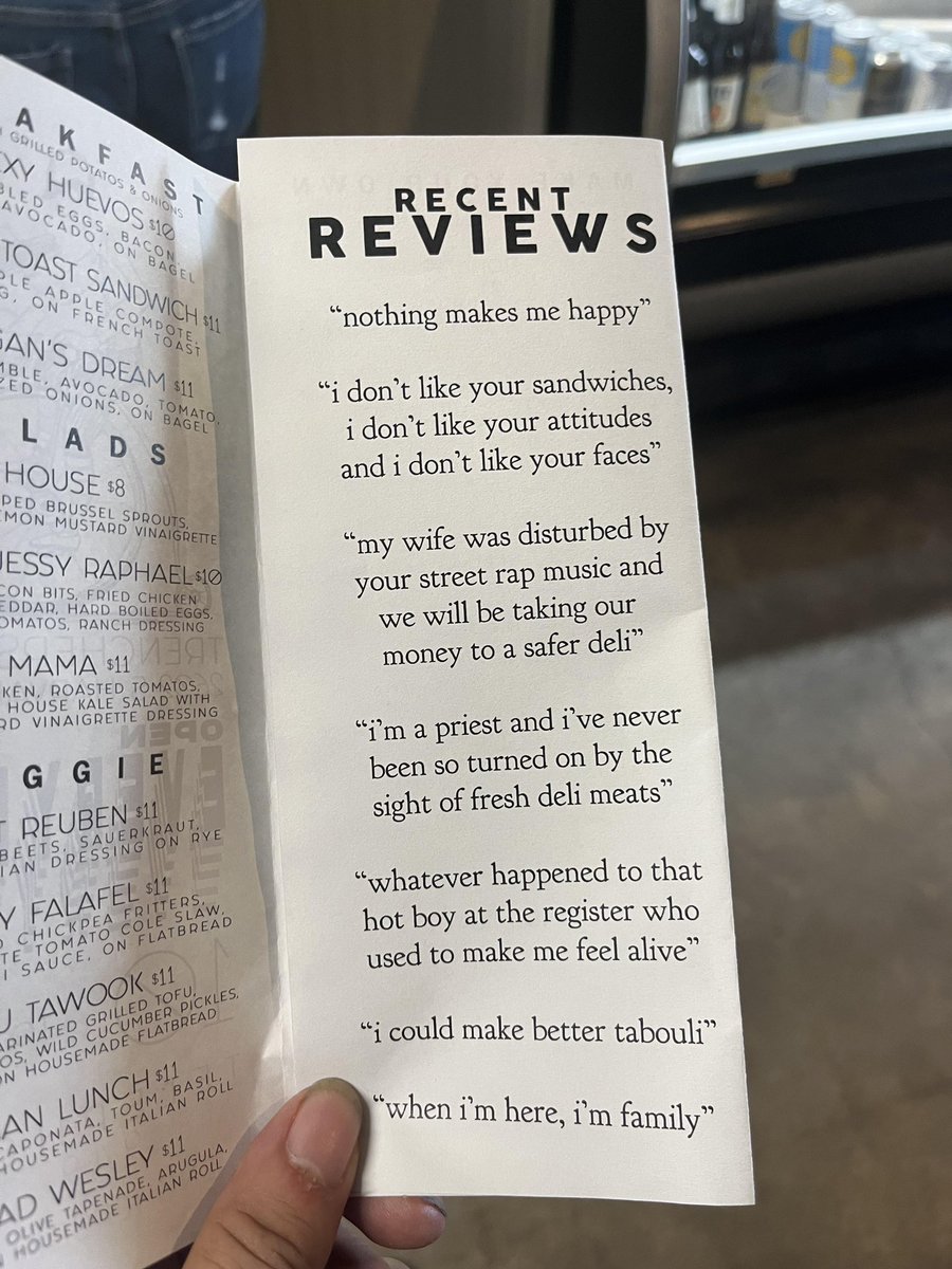 thegallowboob's tweet photo. This deli selecting and printing their recent online reviews on their menu https://t.co/YM7htCHtKq
