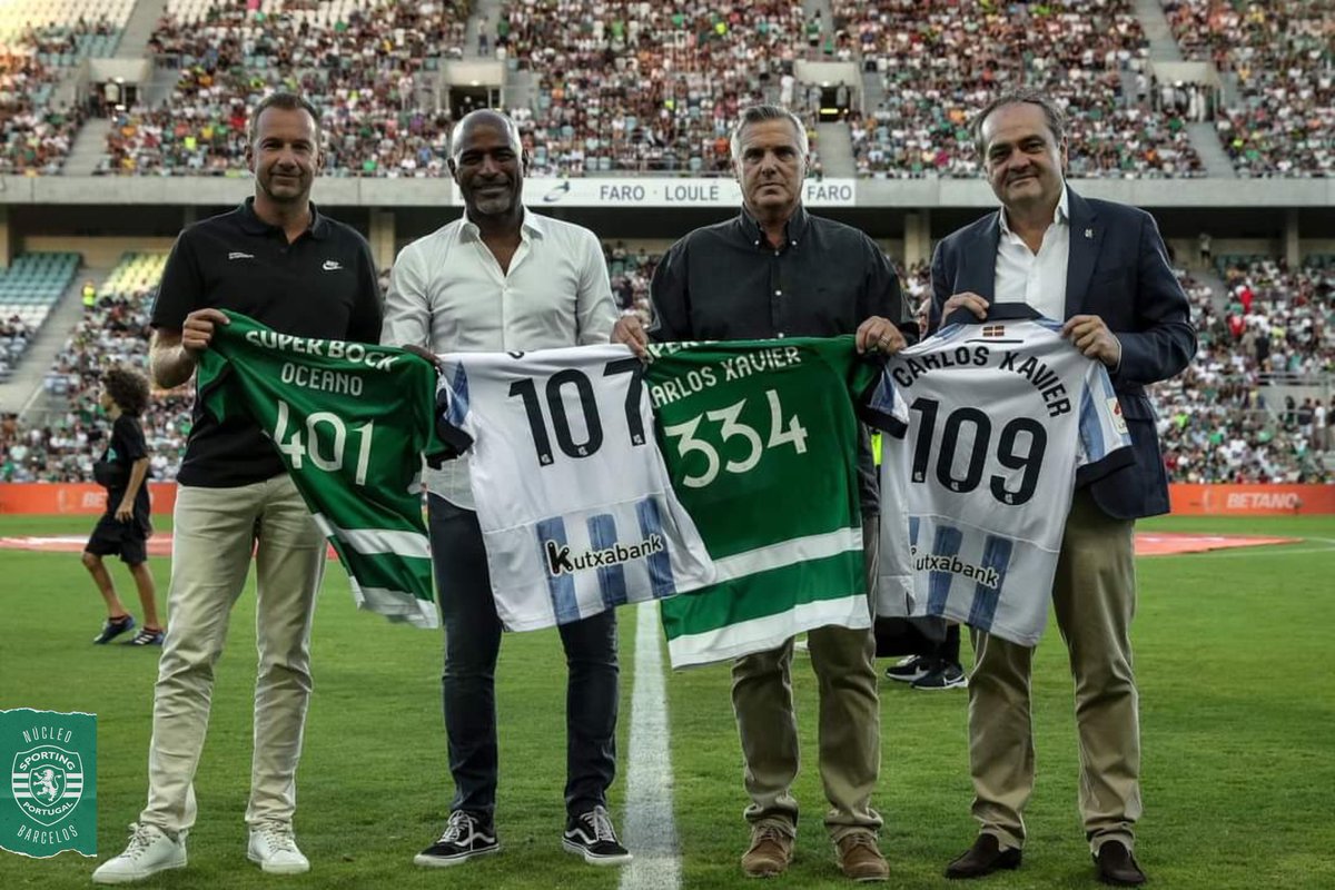 nucleo_scp_bcl's tweet photo. Carlos Xavier e Oceano 𝐡𝐨𝐦𝐞𝐧𝐚𝐠𝐞𝐚𝐝𝐨𝐬 no relvado do Estádio do Algarve 🙌
Ambos representaram o #SportingCP e o Real Sociedad 🦁
#SCPRSF #DiaDeSporting #PréÉpocaSCP #NúcleoSCPBarcelos https://t.co/Jb1QfY1s44