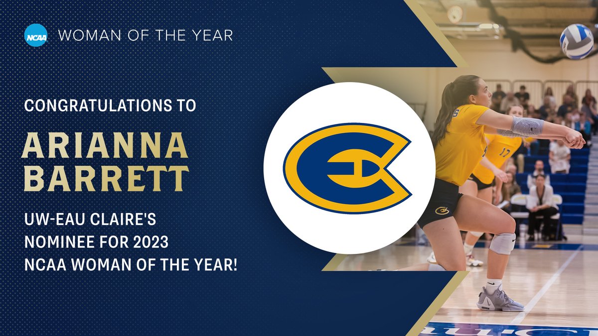 <a href="/UWECVolleyball/">UW-Eau Claire Blugold Volleyball</a>'s Arianna Barrett has been nominated for NCAA Woman of the Year! Congrats, Ari! 💙💛
#RollGolds
📰blugolds.com/x/l1cq1