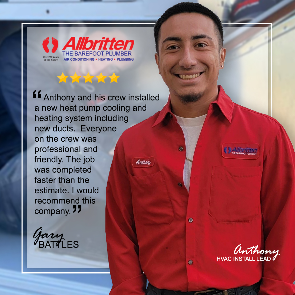 AllbrittenCA's tweet photo. Meet Anthony! He not only has strong work ethics, but he truly cares about our customers. Instead of resting (and cooling off) he even came in on his day off to install a system for a customer whos system was down to get them cooling during the heatwave. #TeamMemberTuesday #HVAC https://t.co/7vnP1tJfdE
