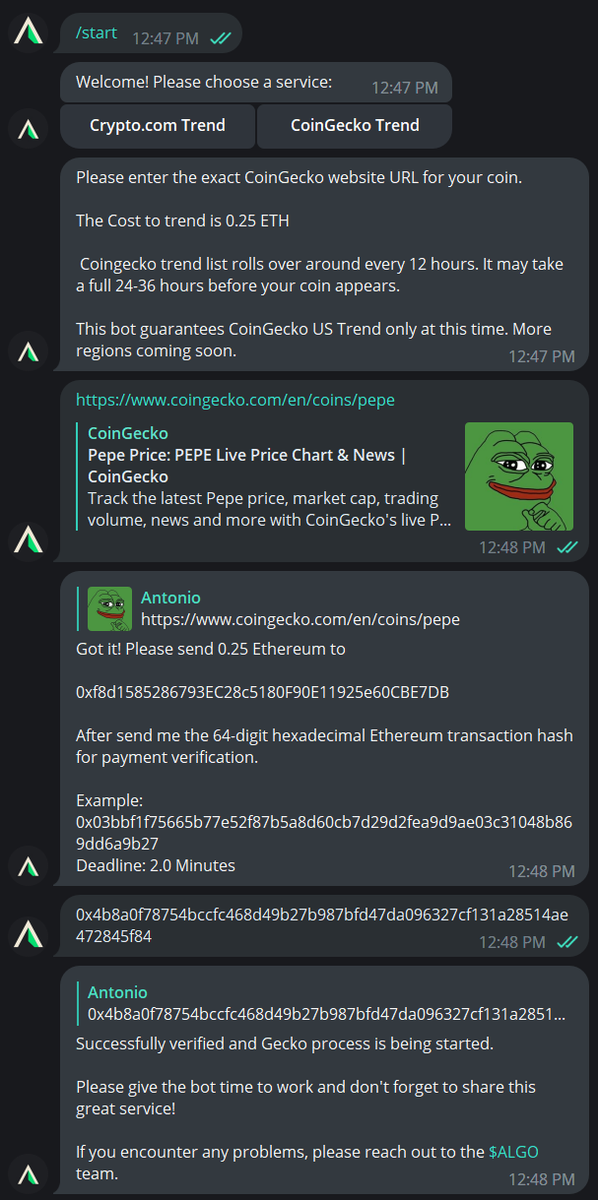 AlgoBotPro's tweet image. An example of how easy it is for our @coingecko trending service. Make DeFi accessible and the masses will come!

$ALGO #AlgoBot