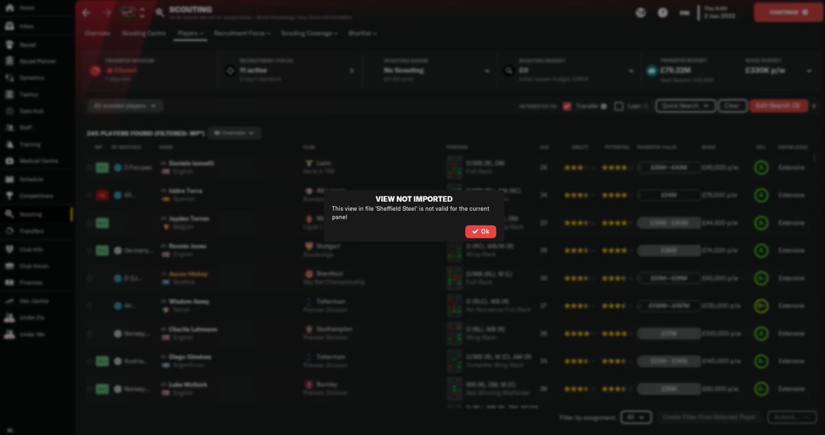 theFFM_'s tweet image. There&apos;s one thing I want, and one thing only.

The ability to use the same custom view across the &apos;Players in Range&apos;, &apos;Scouted Players&apos; and &apos;Shortlist&apos; screens.

Having to replicate them across 3 different, albeit extremely similar, areas is unnecessarily irritating.