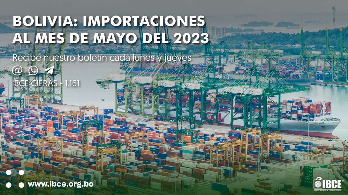 La categoría de combustibles y lubricantes tuvo la mayor participación dentro de las importaciones del país con el 27%; seguido de los suministros industriales con el 25%.  

𝗩𝗲𝗮 𝗺á𝘀 𝗱𝗲𝘁𝗮𝗹𝗹𝗲𝘀: bit.ly/3KedxRI  

#IBCECIFRAS #Bolivia #Importaciones