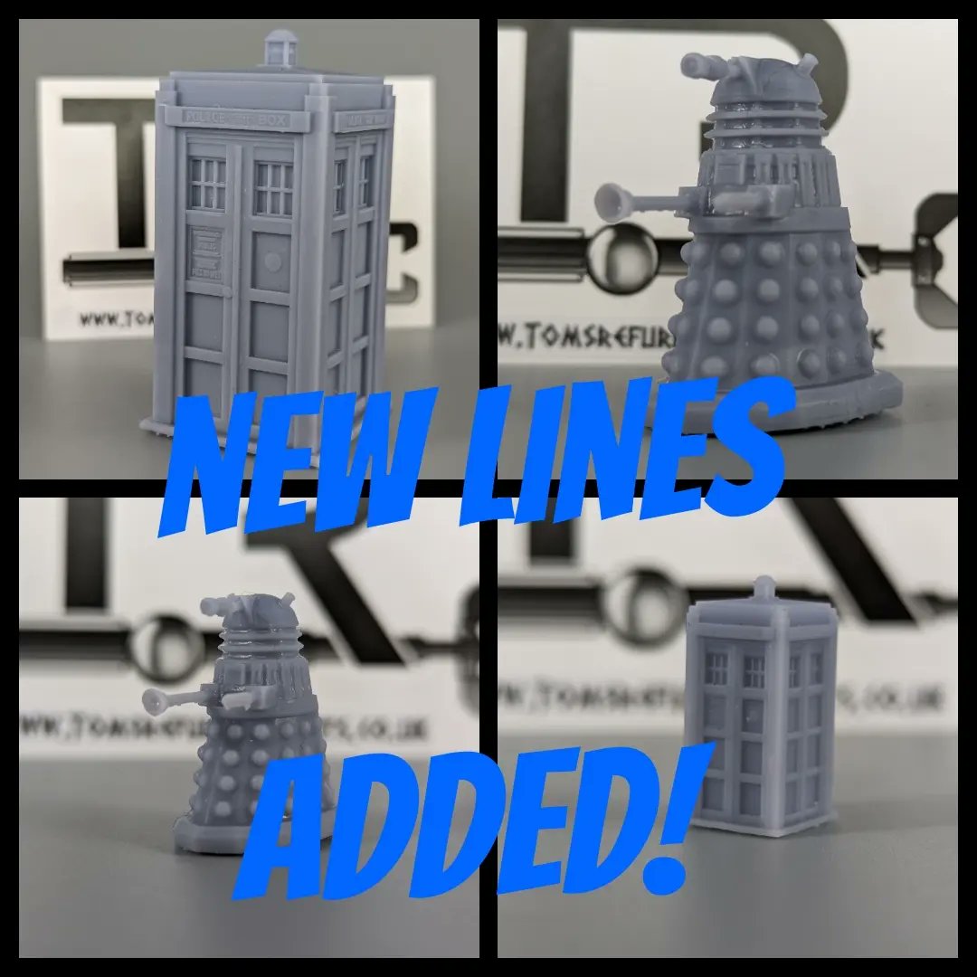 toms_refurbs's tweet photo. We have now added scaled versions of the 1st Doctor's TARDIS and some more "Time War" meanies! Follow the link in bio to find them on our webstore and eBay!
#doctorwho #drwho #tardis #1stdoctor #dalek #modelrailway #modelrailroad #3ddesigned #3dprinting #tomsrefurbishments https://t.co/7RKtkmEiCq