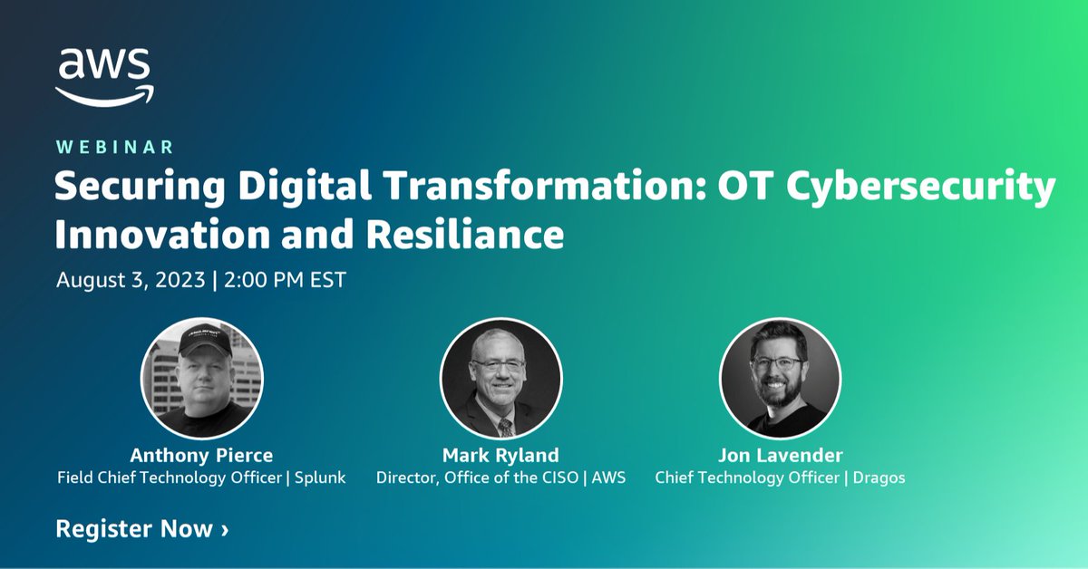 jtmiers's tweet photo. We are excited to be part of the CyberWire industry panel with AWS and Splunk, Thursday August 3 @ 2pm EST "Securing Digital Transformation: OT Cybersecurity Innovation and Resilience". Register today! https://t.co/R9vcbkzNAV