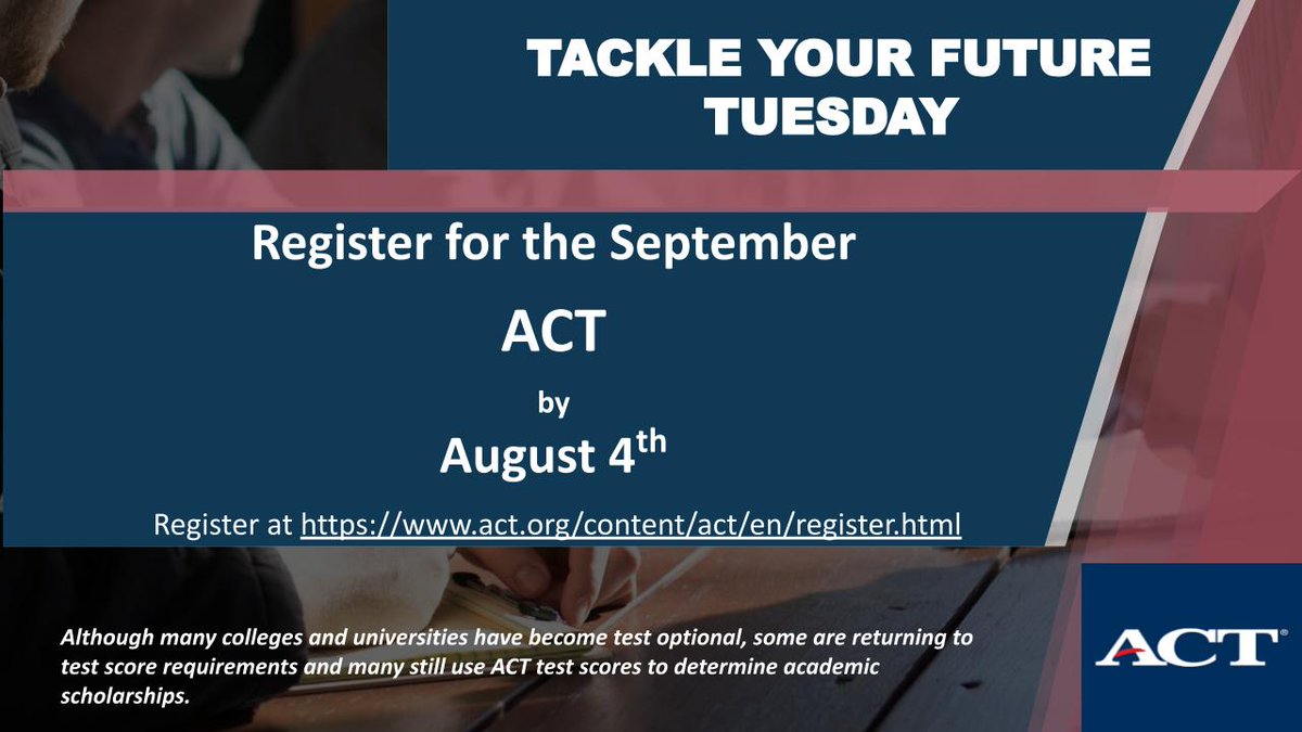 Hey seniors! Ready to Tackle Your Future this Tuesday? Register for the ACT at: act.org/content/act/en…. View a list of common essay prompts at: commonapp.org/apply/essay-pr…! Questions? Contact your school counselor or the guidance and counseling office by ☎️ at 682-867-7534.