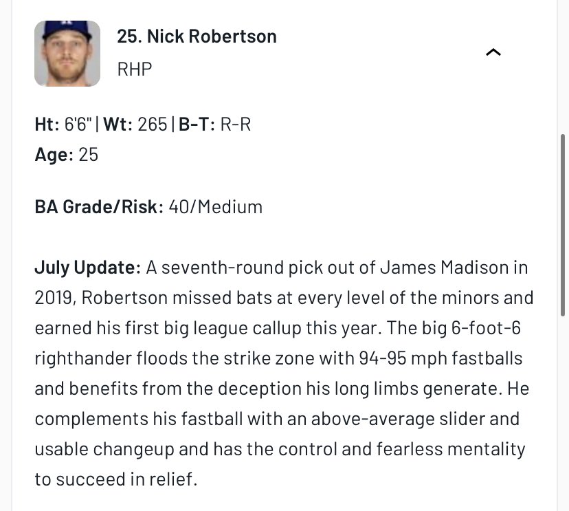 Baseball America’s recent scouting report for Nick Robertson, just acquired by the Red Sox.