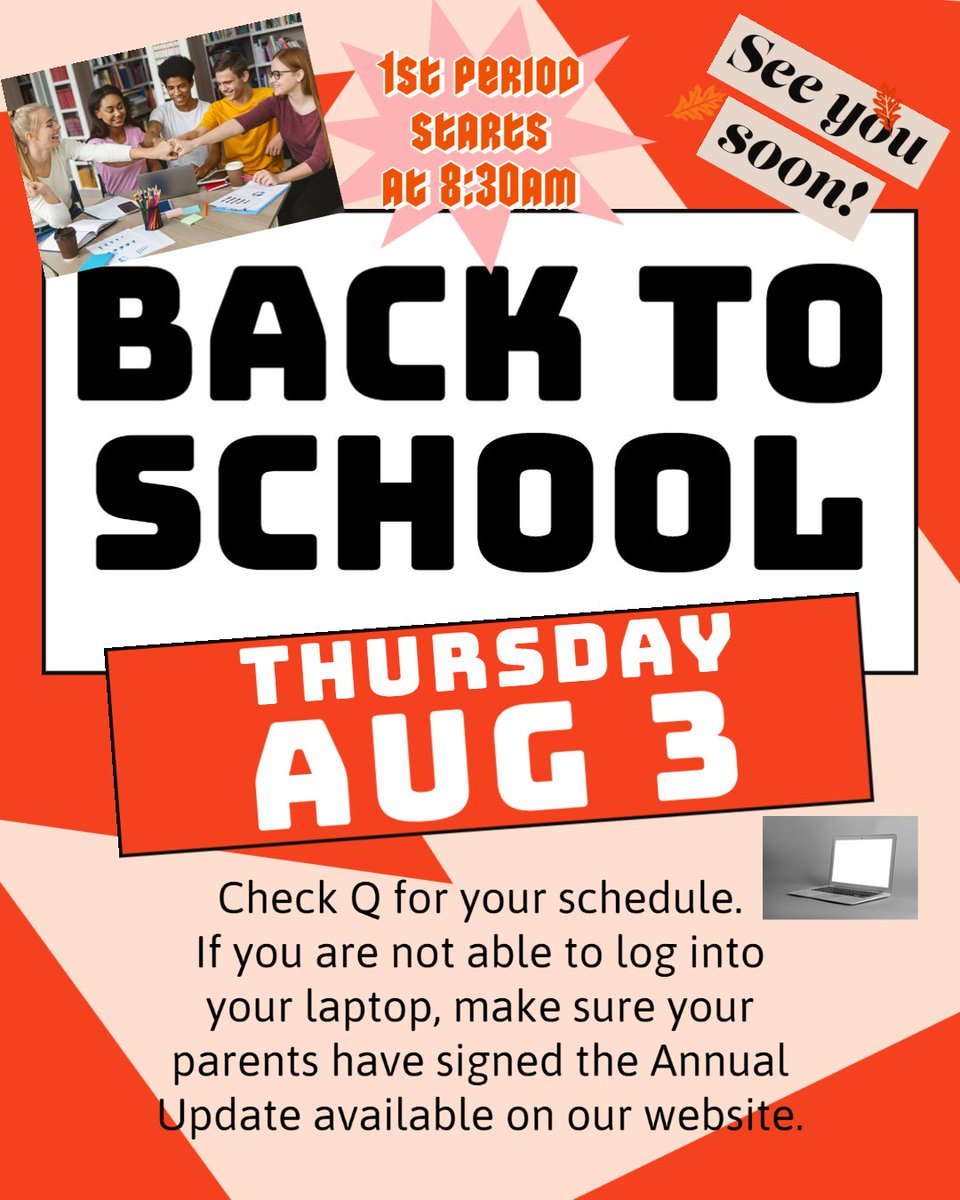 Looking forward to seeing new and returning students on Aug 3.