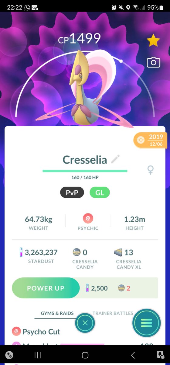 1BLACKLAVA_PoGo's tweet photo. Just got this for GL while trading🤩 #PokemonGO #PokemonSleep #Cresselia #PokemonGOTrading https://t.co/Ufwd1Kaa28