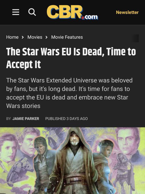 CBR is trash. 

Reject modernity. Embrace your legacy. 

Expanded Universe forever. All else is apocrypha.  #ExpandedUniverse #RealStarWars #EUisCanon