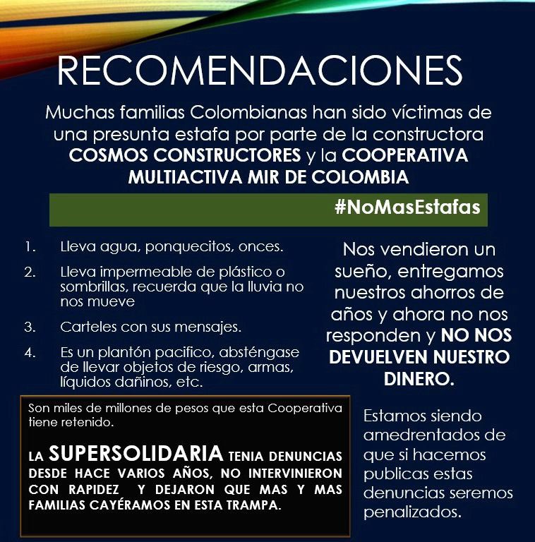 2617Pt's tweet photo. @CanalRCN @NoticiasCaracol @Citytv @_supersolidaria @Cooperativamir 
Nadie va a luchar por lo de nosotros, solo NOSOTROS… Nosotros sabemos cuánto nos ha dolido y cuantos nos duele haber entregado TODOS NUESTROS AHORROS! No es justo con nosotros y nuestras familias. https://t.co/w3VFxZFope
