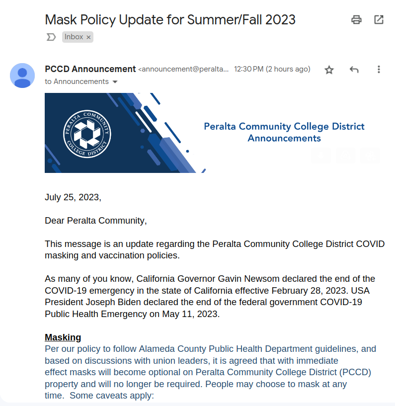 many months late, but i guess better late than never?

i myself stopped doing daily COVID symptoms check-in as of federal emergency declaration ending (and as far as masks go, i've worn it *when* other people insisted that i wear it and not otherwise). https://t.co/cbqPKDS3Wc