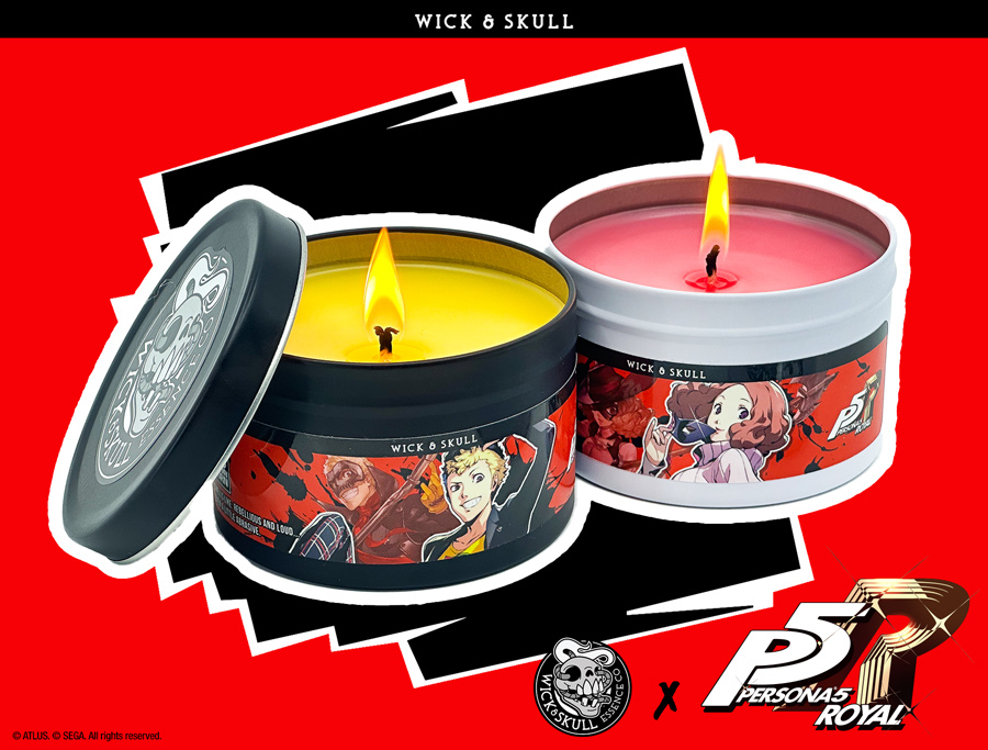 Atlus_West's tweet image. Fight back against corrupted smells with the latest Persona 5 Royal candles from @wickandskull! 🕯️

Brighten the vibe of any room with Ryuji’s candle, or try Haru’s candle for a softer, more refined scent!