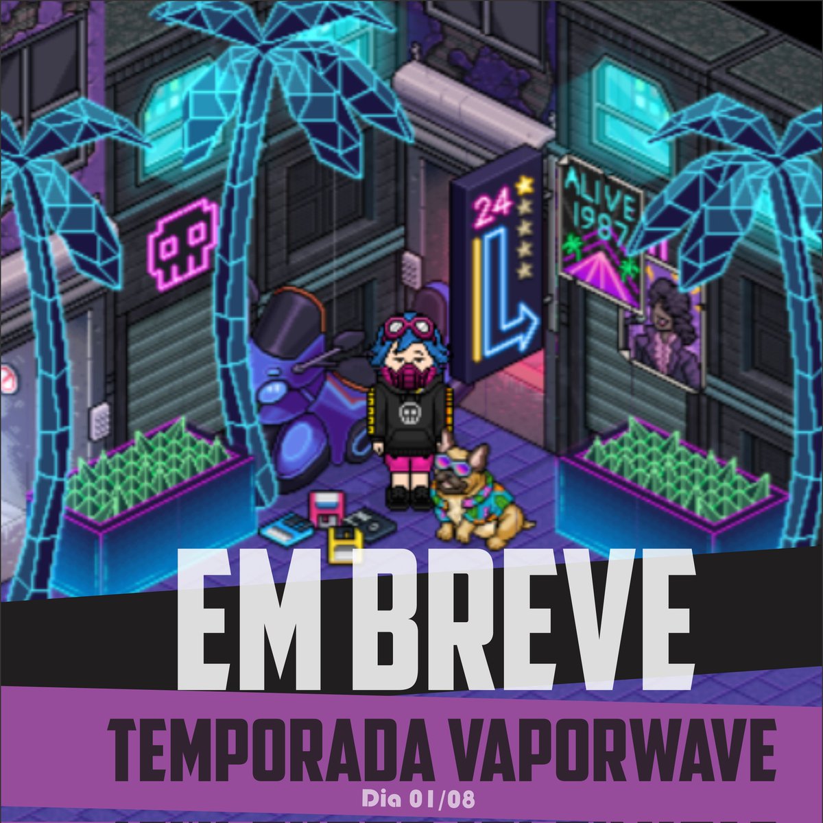 MeuLeet's tweet photo. TEMPORADA VAPORWAVE ESTÁ CHEGANDO!

Iae já preparou seu look e construiu seu quarto futurista? 
Vem lançamento de Raro ai!!!
https://t.co/NI8bIgyhXb https://t.co/izmySWHwHM