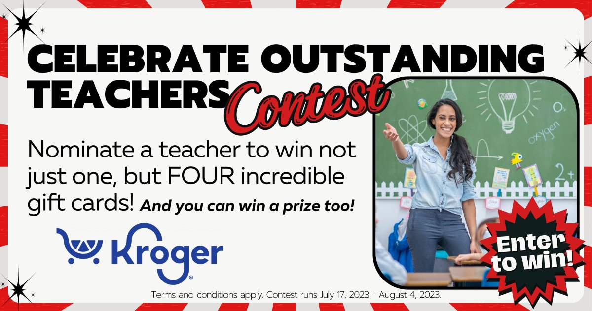 DawgNation's tweet image. We've partnered with @Kroger to give away 5 gift card prize packs valued at $250 to 5 outstanding teachers! Click the link below to nominate a fantastic teacher in your kid's life! dawgnation.com/sidelines/cont…

#DawgNation #OutstandingTeachers #sweepstakes