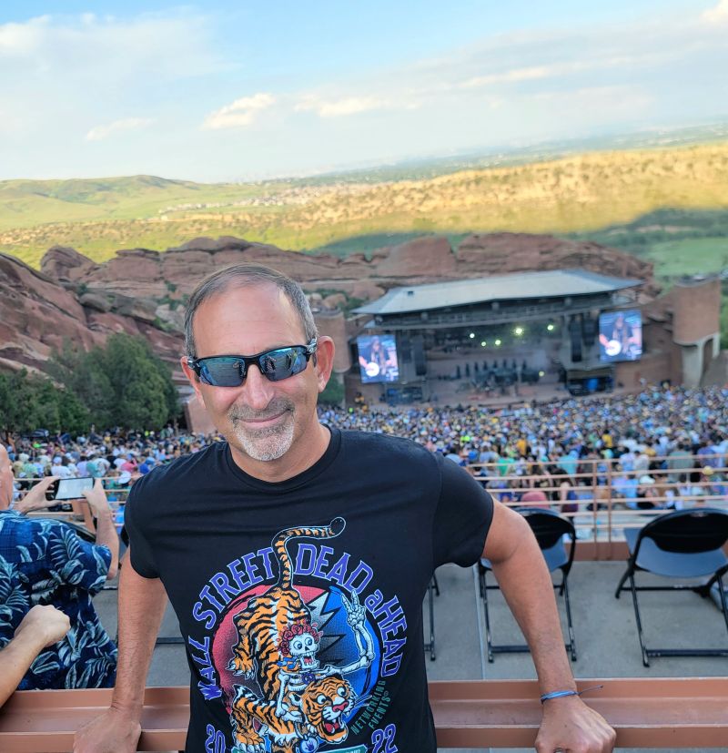 WSDAH's tweet photo. . @sberman76 REPPING at Red Rocks! Three nights of String Cheese Incident including a special CCR set with John Fogerty. 🎸🎶🥁💜 https://t.co/cguiokORZF