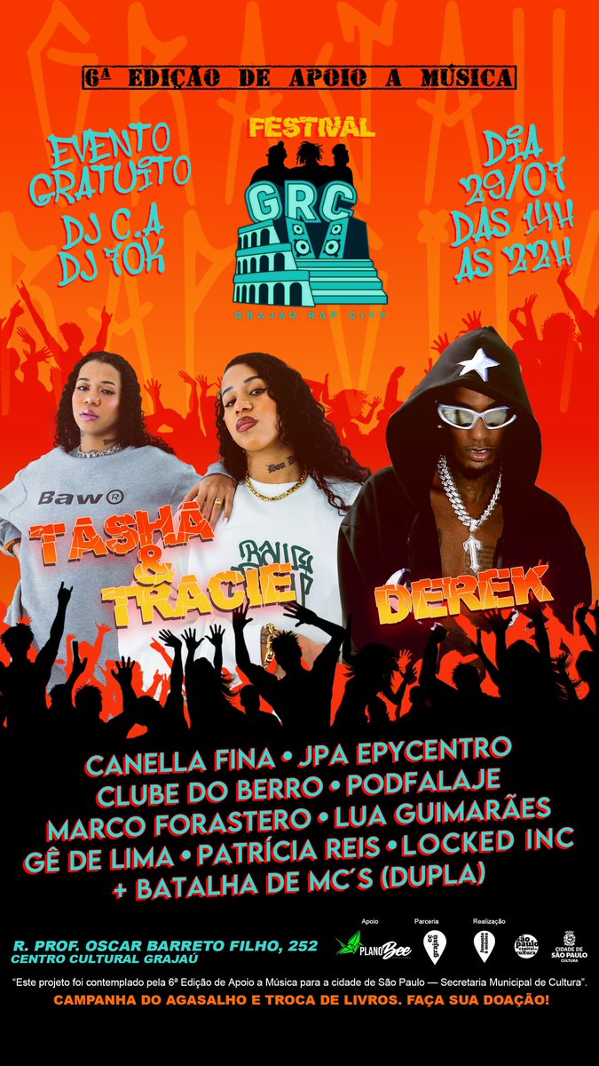 vishmidia's tweet photo. [@GRAJAURAPCITY, @derekluccas] Gratuito! Grajaú Rap City Part 2 terá Derek e as gêmeas Tasha &amp; Tracie como atrações neste sábado (29) https://t.co/LPsoTUdWN5 https://t.co/0F6lBMkKLy