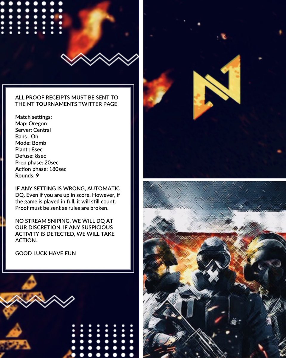 NT_Tournaments's tweet photo. NEW TOURNAMENT
4TH OFFICIAL #NTOLT TOURNAMENT 

| Rainbow 6 Siege 3v3 BO1 XB1 |

$2 entry per player ($6per team) 
1 team captain 

Prize: ALL OR NOTHING 

MUST BE FOLLOWING ON TWITTER 
RTS Appreciated 

@BlazedRTs 

Rules: https://t.co/WVLNnuPAmL