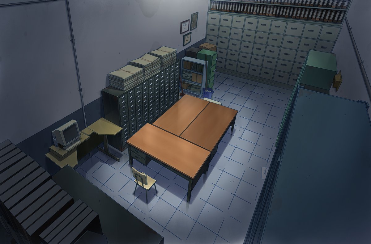 And 3 more of the Newspaper Morgue! I wish I could've painted more bgs in this location ;;