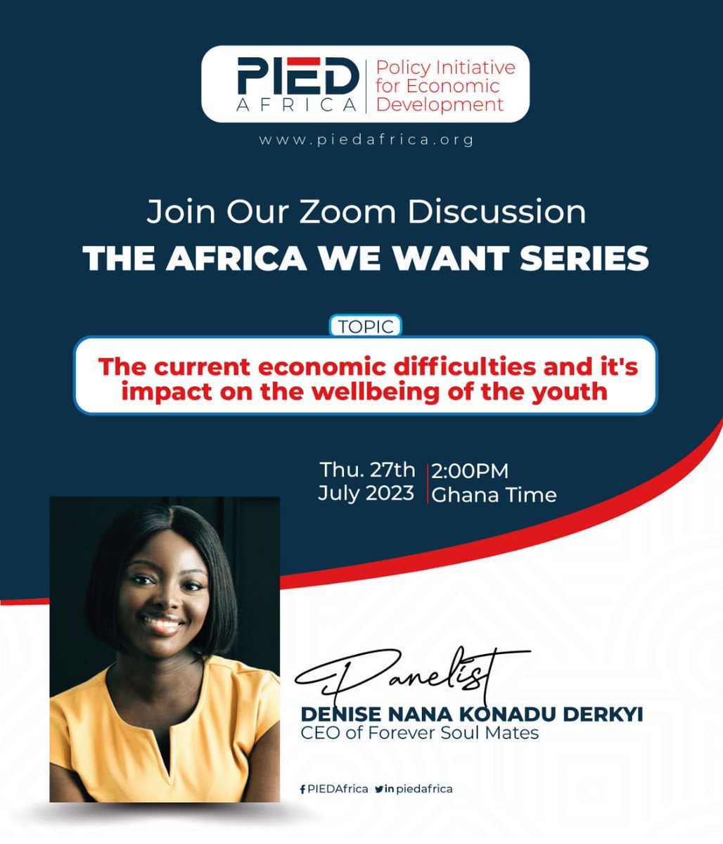 Denise Nana Konadu Derkyi share her perspective on how the youth can maximize the limited opportunities in this current economic difficulties to achieve optimum results.
Join via : us06web.zoom.us/j/4803655671?p…
#AfricanUnion #AfCFTA #PIEDAfrica #Agenda2063