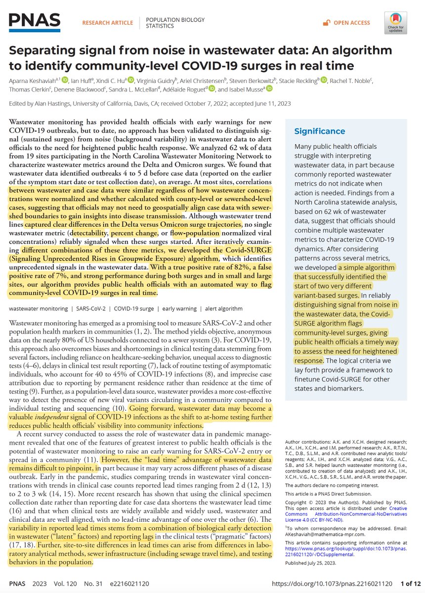 If you'd have told me 2 or 3 years ago that a real-time wastewater surveillance algorithm would become the primary way to detect Covid on the rise, I wouldn't have believed it. But it is now:
pnas.org/doi/10.1073/pn…
<a href="/PNASNews/">PNASNews</a> <a href="/MathematicaNow/">Mathematica</a> <a href="/belmusse/">Isabel Musse</a>