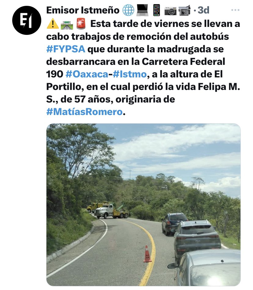 CharloLarav0's tweet photo. El día 21 de Julio en la madrugada el camión de transporte de la empresa #FYPSA, en donde viajaban mis tíos, sufrió un accidente aproximadamente a las 3 de la madrugada. 
Lamentablemente mi tía perdió la vida y uno de mis tíos salió gravemente herido, hoy ya está estable. https://t.co/EUyJx1GiEb