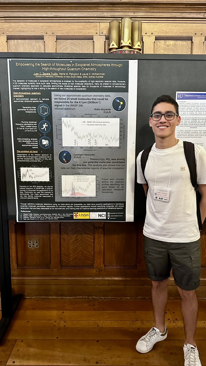 jczapatat97's tweet photo. Having a blast at #Sagan2023 learning about exoplanet atmospheres! Just presented my poster and had some great discussions about the role of #quantumchem in finding molecules on exoplanets.
(Interestingly, as a chemist, I think I’m the only one using wavenumbers here - cm-1 👀) https://t.co/TJi185VuGC