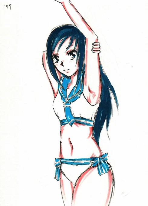 #1日1六花(197) トレンドのセーラー水着らくがき。 前回194枚目でツイートしてたけど確認したら196枚目だったので、ここで訂正。