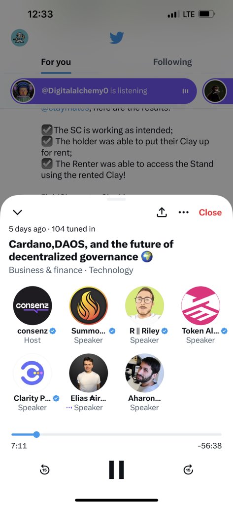 Any #Cardano #CardanoCommunity DAO users or those helping with decentralized governance that missed this check it out twitter.com/i/spaces/1kvJp… #1694 @consenz_io @TokenAllies @SummonPlatform @clarity_dao @N8iveToEarth