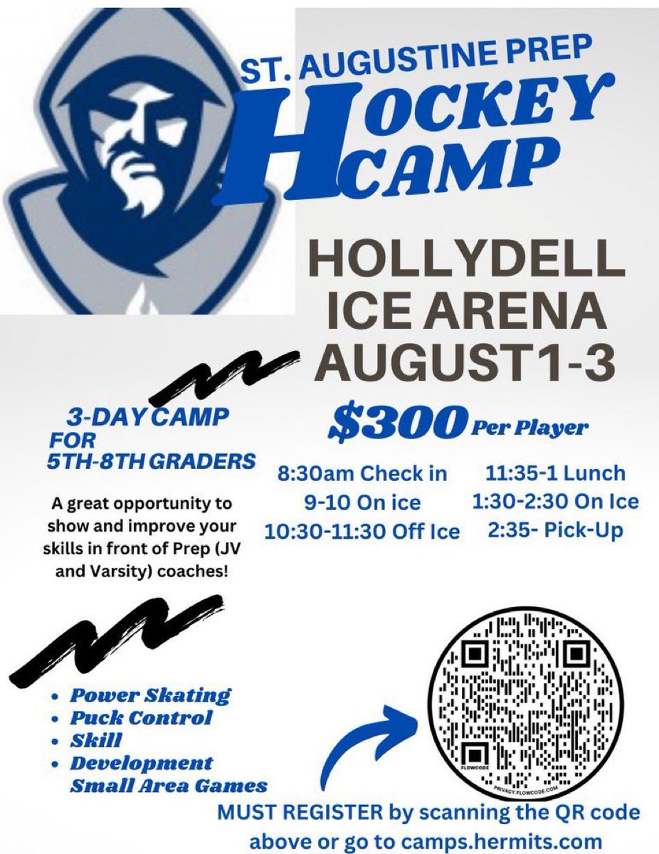 St. Augustine Prep Hermits Hockey (@hermits_hockey) on Twitter photo We are just one week away from our 2nd Summer Camp at our home <a href="/HollydellIce/">Hollydell Ice Arena</a> Limited spots are still available. Make sure to sign up at camps.hermits.com <a href="/HermitAthletics/">HermitsAthletics</a> We are just one week away from our 2nd Summer Camp at our home <a href="/HollydellIce/">Hollydell Ice Arena</a> Limited spots are still available. Make sure to sign up at camps.hermits.com <a href="/HermitAthletics/">HermitsAthletics</a>