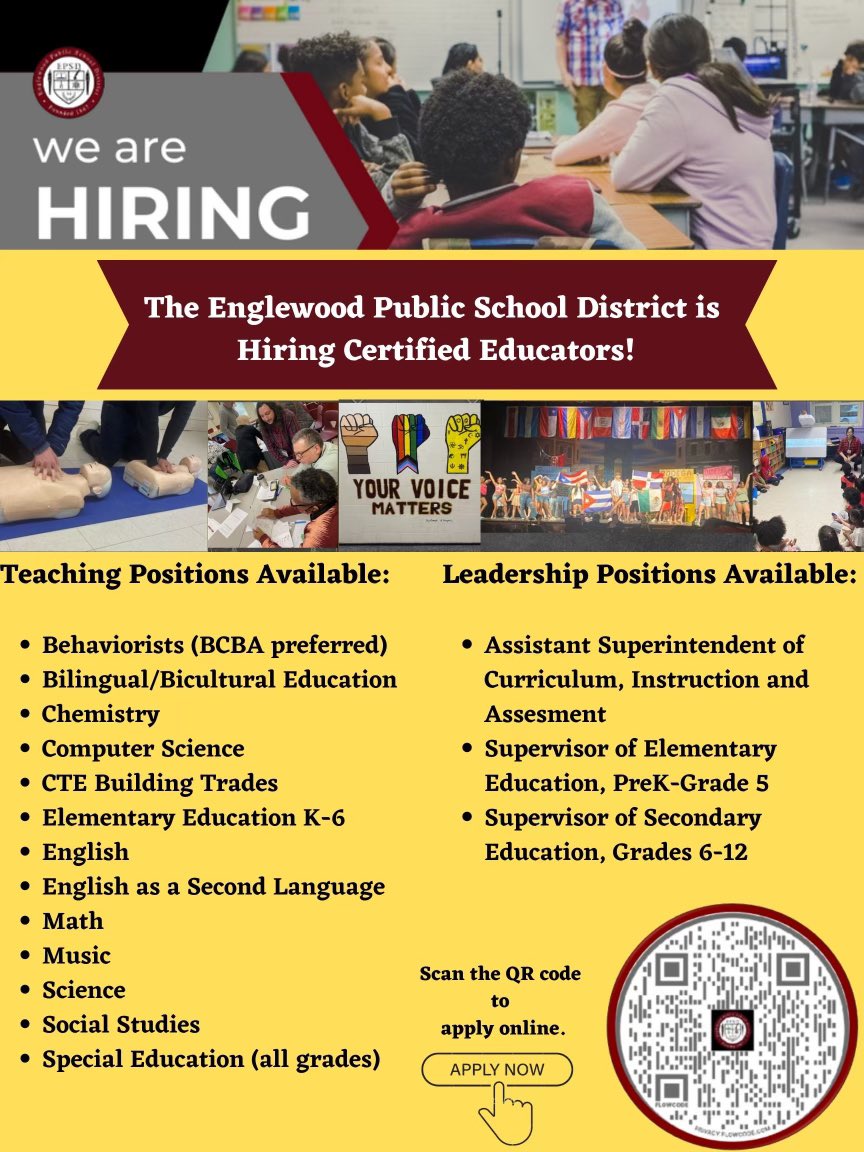 Come and work at my school district. Great opportunity to grow and make a difference! #Englewood #NJ