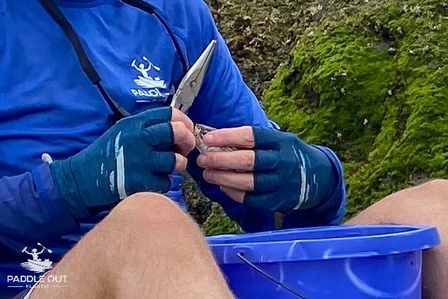 PadleOutPlastic's tweet image. Fish rescue! Found it w/ hook in mouth attached by short monofilament to sinker+bobber (p2) Cut w/ needle nose pliers (p3) Set it free (p4) Saved other species from swallowing fish+hook
TBH we know we’re saving fish and other species every time we #PaddleOutPlastic #ghostgear