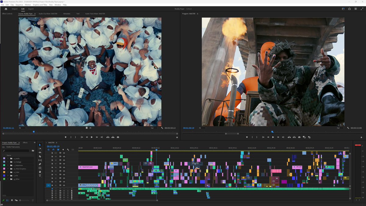 Here is my editing timeline for ASAP Rocky’s “Roddy Piper”. Grateful I got to edit this in Barbados with Flacko and friends.