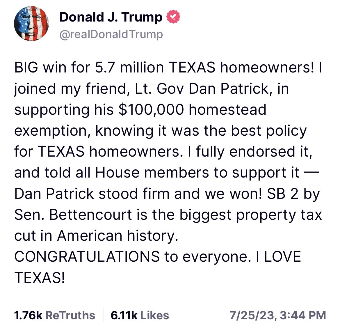 RT @PatrickSvitek: Trump belatedly celebrates #txlege property-tax deal over on Truth Social: https://t.co/iZI2hwI8i0