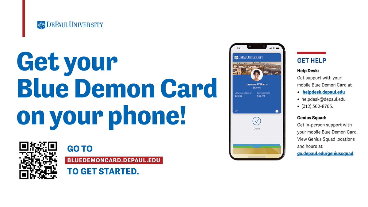 DID YOU KNOW!? DePaul has now launched mobile support for your Blue Demon Card! You can add your Blue Demon Card to your mobile wallet now by going to bluedemoncard.depaul.edu.