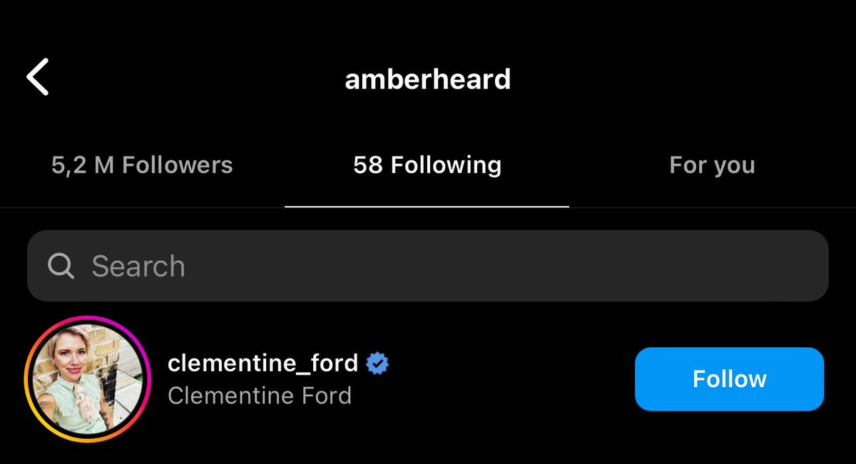 RT @amberheardarc: amber heard started following clementine ford on instagram #IStandWithAmberHeard https://t.co/N7y48X17Fm