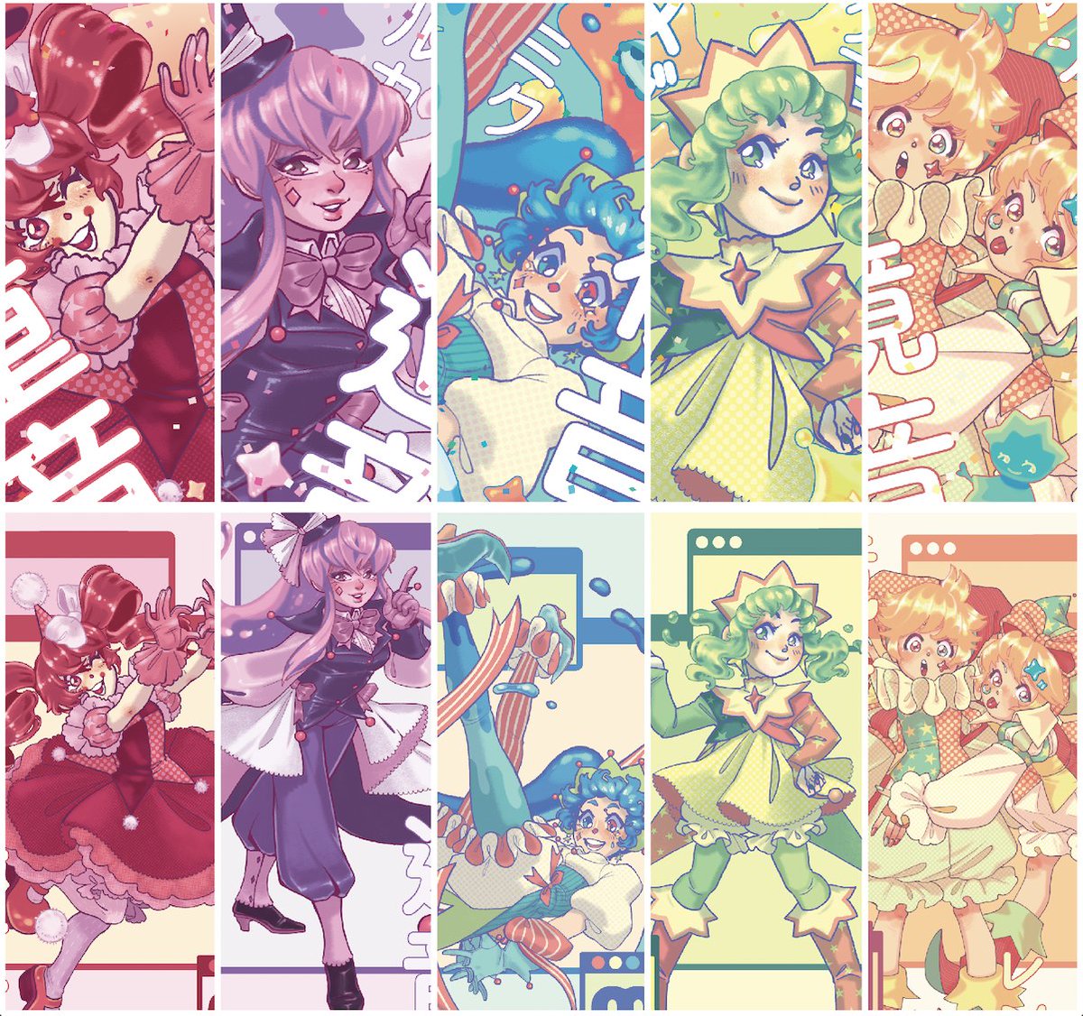 mycelinet's tweet photo. IT'S DONE!! We have our full #VOCALOID wallpaper pack live!
The bundle contains:
✨ The 5 party wallpapers + a simpler version of each one (tablet)
✨ Phone versions of the 5 party wallpapers (mobile)
✨ &amp; 2 desktop- sized wallpapers with all of the clowns!
L!nk below! https://t.co/eJEc95i78O